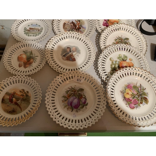 873 - A COLLECTION OF CERAMIC PLATES WITH DECORATIVE OUTER EDGING