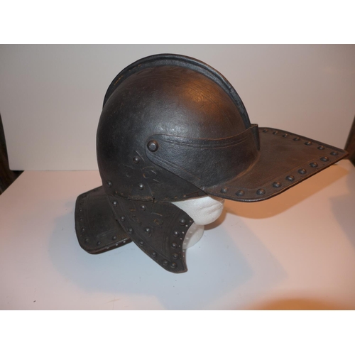 441 - A COPY OF A 17TH CENTURY ENGLISH CIVIL WAR HELMET WITH CHEEK GUARDS AND PLUME HOLDER