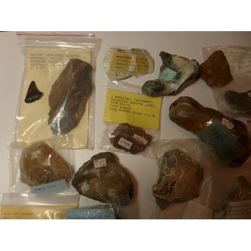 448 - A LARGE COLLECTION OF NEOLITHIC AND MESOLITHIC WORKED FLINTS, ABORIGINAL STONE TOOLS, ANTLER FRAGMEN... 