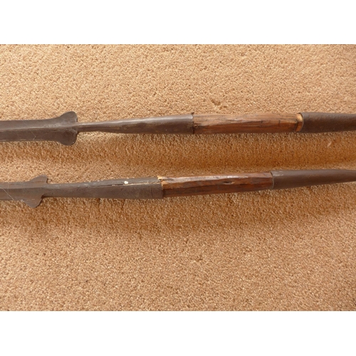 455 - TWO KENYAN MAASAI SPEARS, LENGTH 166CM AND 169CM