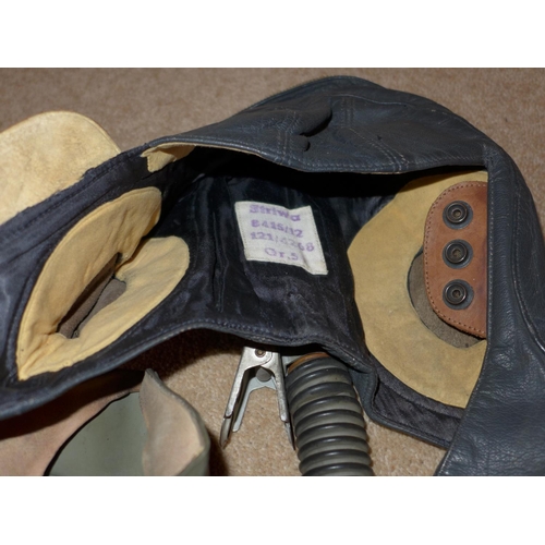 469 - A LEATHER HELMET AND A MILITARY MARKED OXYGEN MASK