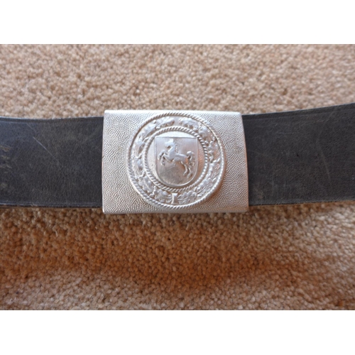 480 - A NAZI GERMANY BRAUNSWEIGER FIRE DEFENCE/POLICE BELT AND BUCKLE, LEATHER HARNESS ETC (3)