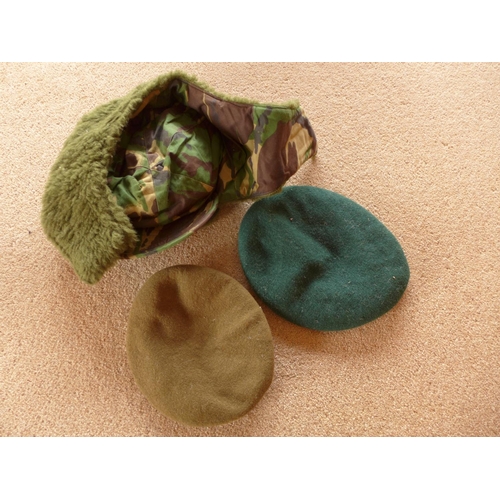 492 - TWO BERETS TO INCLUDE, ROYAL MARINES, PRINCESS OF WALES AND A CAMOFLAGE HAT