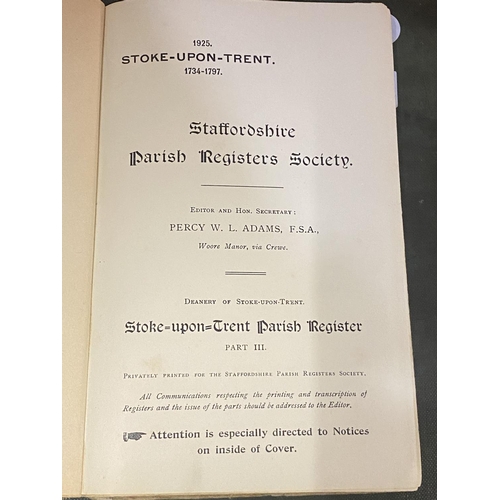 259 - A 1925 STAFFORDSHIRE PARISH REGISTERS SOCIETY HARDBACK RECORD BOOK OF 1734-1797