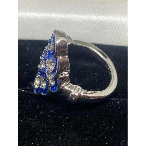 508 - A BLUE KITE ART DECO STYLE DRESS RING SIZE WEIGHT 6.32 GRAMS IN A PRESENTATION BOX