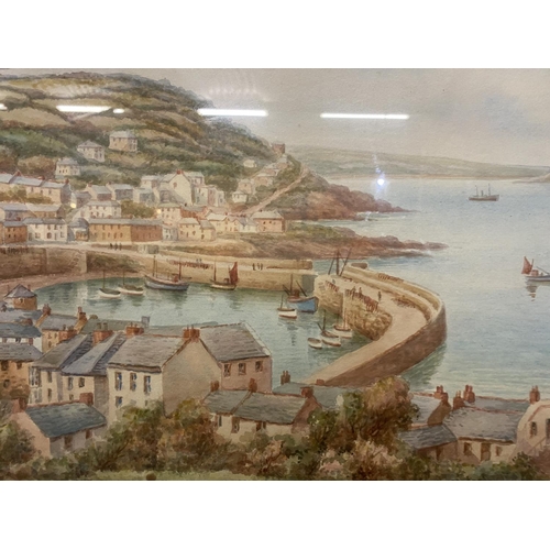 822 - A FRAMED WATERCOLOUR OF MOUSEHOLE HARBOUR IN CORNWALL, SIGNED T H VICTOR