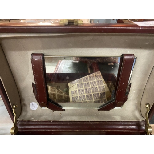 826 - A JEWELLERY BOX WITH MIRROR INSERT CONTAINING  A QUANTITY OF STAMPS