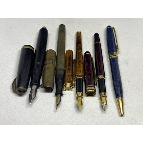 574 - FIVE VARIOUS PENS TO INCLUDE FOUR FOUNTAIN PENS AND A BIRO