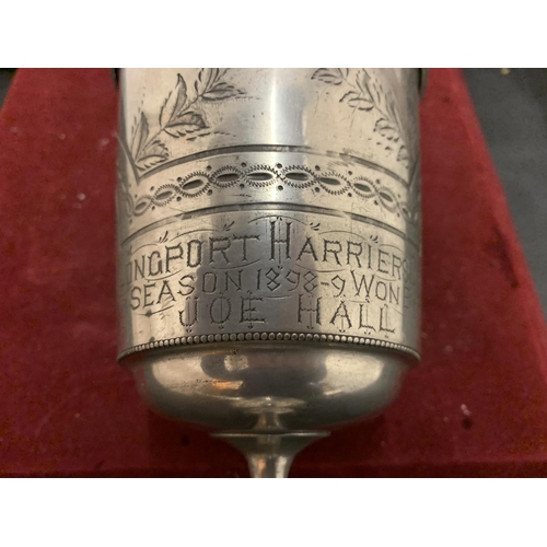 10 - A SILVER PLATE TROPHY ENGRAVED LONGPORT HARRIERS 1898-9