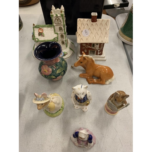 111 - AN ASSORTMENT OF CERAMIC FIGURES TO INCLUDE TWO COALPORT HOUSES AND VARIOUS ROYAL CROWN DERBY (SOME ... 