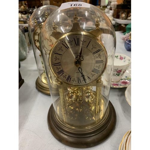 168 - TWO DOMED GLASS MANTEL CLOCKS