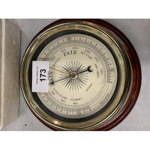 173 - TWO WOOD AND BRASS BAROMETERS