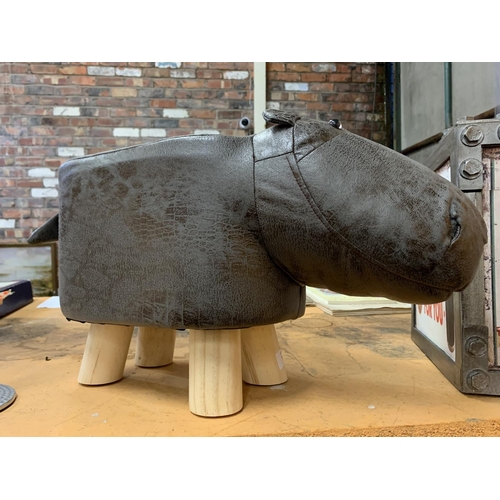 184 - A FAUX LEATHER HIPPO CHILDS FOOT STOOL