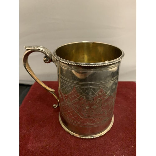 3 - A HEAVILY ENGRAVED SILVER PLATE HALF PINT TANKARD - QUEEN'S HOTEL HANLEY 1881