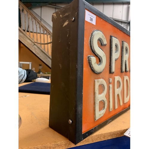 38 - A 'SPRATT'S BIRD SEED' ILLUMINATED LIGHT BOX SIGN