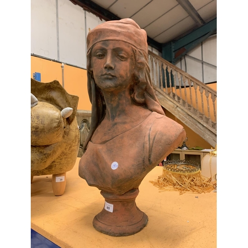 40 - A LARGE TERRACOTTA BUST OF A CLASSICAL LADY HEIGHT APPROXIMATELY 55CM