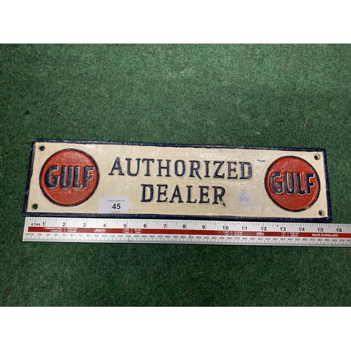 45 - A CAST 'GULF AUTHORISED DEALER' WALL PLAQUE