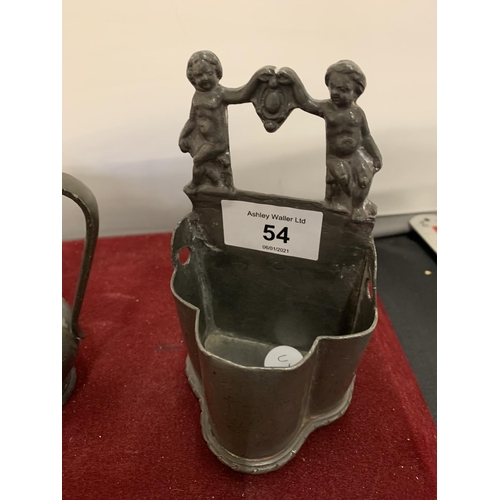 54 - TWO PIECES OF PEWTER TO INCLUDE A TANKARD AND A SPILL HOLDER