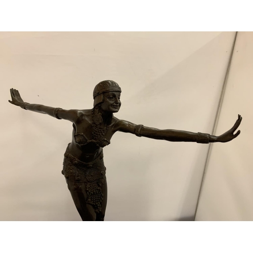 7 - AN ART DECO BRONZE CHARLESTON DANCING FIGURE MOUNTED ON A MARBLE PLINTH AND SIGNED D H CHIPARUS HEIG... 