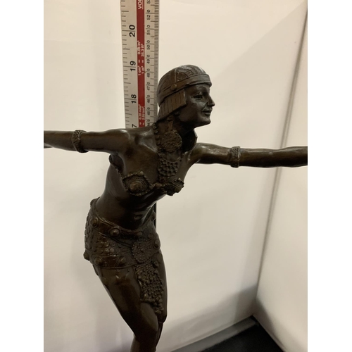 7 - AN ART DECO BRONZE CHARLESTON DANCING FIGURE MOUNTED ON A MARBLE PLINTH AND SIGNED D H CHIPARUS HEIG... 