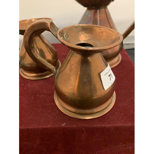 71 - THREE VICTORIAN COPPER MEASURING JUGS