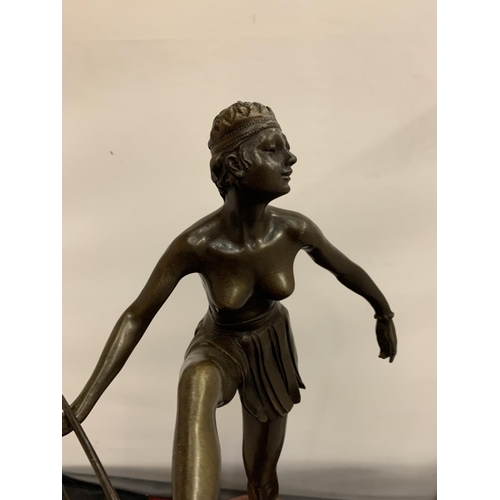 8 - A BRONZE FIGURINE IN THE FORM OF AN ART DECO DANCER ON A MARBLE BASE SIGNED D ALONZO HEIGHT 49CM