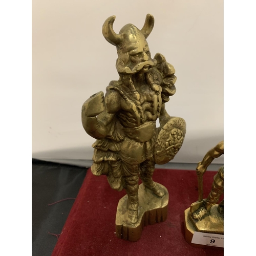 9 - A TRIO OF HEAVY BRASS VIKING FIGURINES