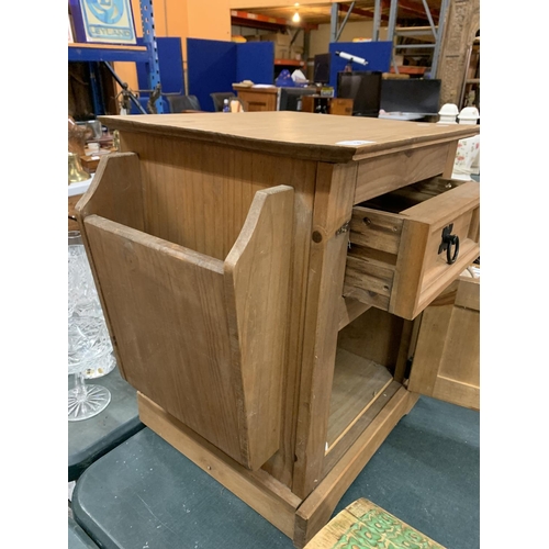 96 - A WOODEN SIDE TABLE/CABINET WITH MAGAZINE RACK