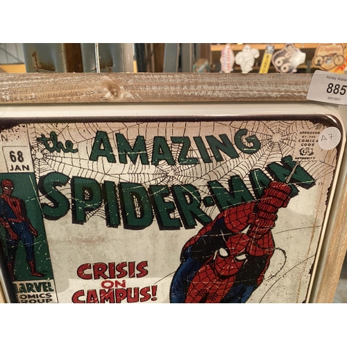 885 - A VINTAGE STYLE FRAMED SPIDERMAN METAL SIGN