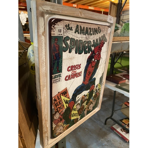 885 - A VINTAGE STYLE FRAMED SPIDERMAN METAL SIGN