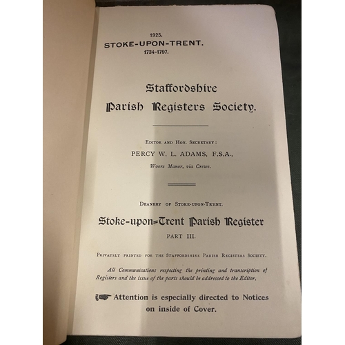 262 - A STAFFORDSHIRE PARISH REGISTERS SOCIETY STOKE UPON TRENT 1734 - 1797