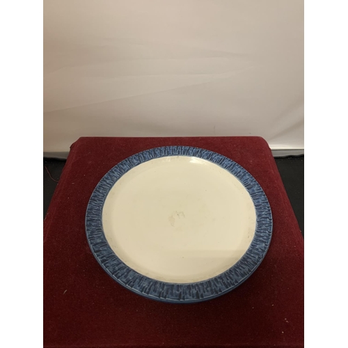 712 - A BLUE STUDIO POTTERY CHEESE DISH WITH MOUSE DESIGN