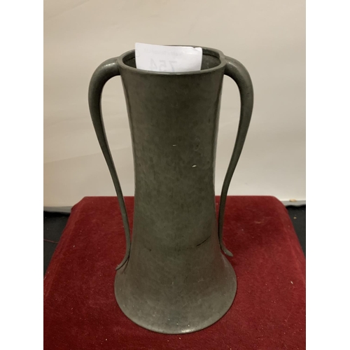 754 - A TWIN HANDLED PEWTER VASE