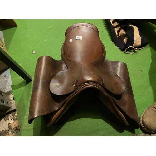 639 - A VINTAGE LEATHER SADDLE