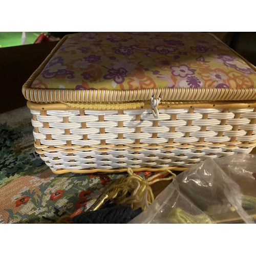 647 - A VINTAGE SEWING BOX AND ITEMS RELATING TO TAPESTRY MAKING