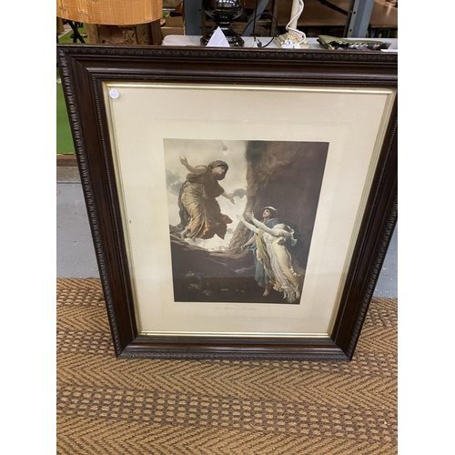 651 - A LARGE WOODEN FRAMED PRINT DEPICTING 'THE RETURN OF PERSEPHONE' (76 CM X 91 CM)