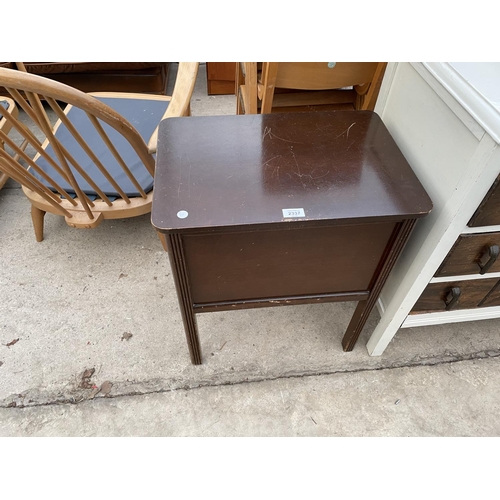 2337 - A SEWING BOX / TABLE, CHEST OF FOUR DRAWERS AND A SMALL CHEST WITH OFFSET HANDLE