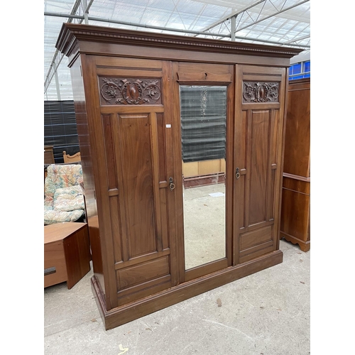 2345 - A LATE VICTORIAN MAHOGANY MIRROR DOOR WARDROBE WITH HANGING COMPARTMENT,DRAWERS ANS SLIDES 79 INCHES... 