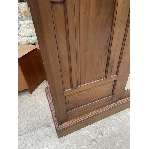 2345 - A LATE VICTORIAN MAHOGANY MIRROR DOOR WARDROBE WITH HANGING COMPARTMENT,DRAWERS ANS SLIDES 79 INCHES... 