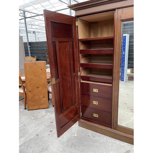 2345 - A LATE VICTORIAN MAHOGANY MIRROR DOOR WARDROBE WITH HANGING COMPARTMENT,DRAWERS ANS SLIDES 79 INCHES... 