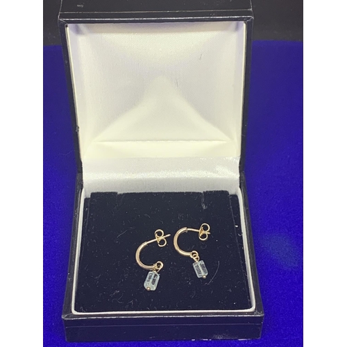 510 - A PAIR OF 9 CARAT GOLD EARRINGS MARKED 375 WITH  CLEAR STONE CUBOIDS IN A PRESENTATION BOX