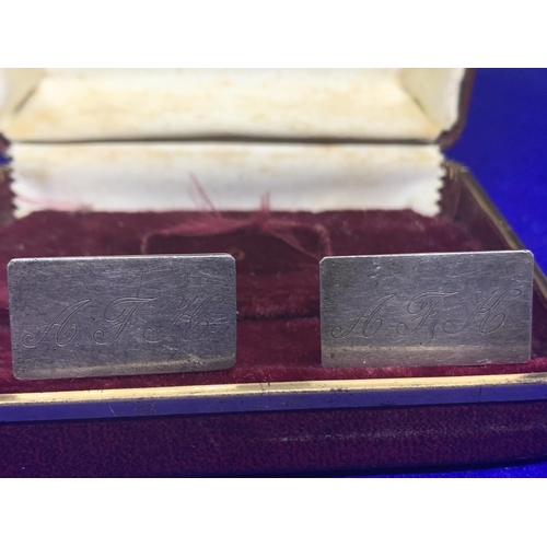 548 - A PAIR OF HALLMARKED BIRMINGHAM SILVER CUFFLINKS ENGRAVED A F H  IN A PRESENTATION BOX