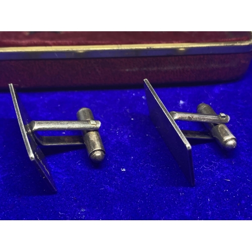 548 - A PAIR OF HALLMARKED BIRMINGHAM SILVER CUFFLINKS ENGRAVED A F H  IN A PRESENTATION BOX