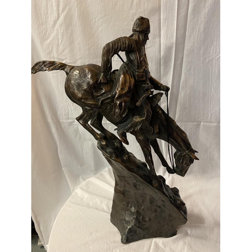 1 - A LARGE BRONZE (CIRCA 1903) IN THE FORM OF AN AMERICAN FUR TRAPPER ON HORSEBACK 