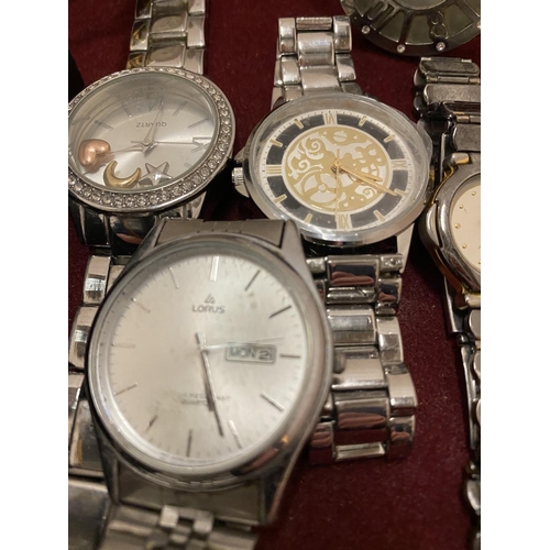 14 - AN ASSORTMENT OF WRIST WATCHES WITH METAL STRAPS TO INCLUDE A LORUS, A REPRODUCTION ROLEX ETC