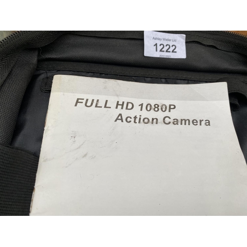 1222 - A FULL HD 1080P ACTION CAMERA COMPLETE WITH CASE AND USER MANUAL