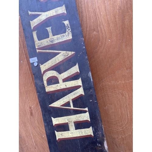 1231 - A VINTAGE LARGE WOODEN 'MATTHEW HARVEY AND CO LTD' SIGN (L:210CM W:28CM)