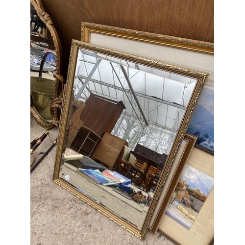 1241 - A LARGE COLLECTION OF DECORATIVE FRAMED PRINTS TO ALSO INCLUDE A BEVELED EDGE FRAMED MIRROR