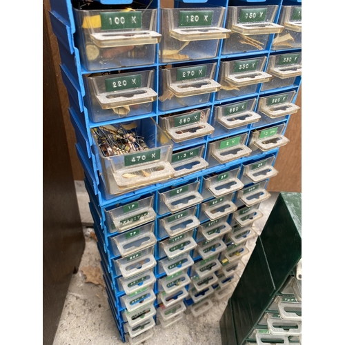 1251 - FOUR MINIATURE COMPARTMENT STORAGE BOXES ALL FULL OF HARDWARE SUCH AS FUSES,BOLTS AND WASHERS ETC