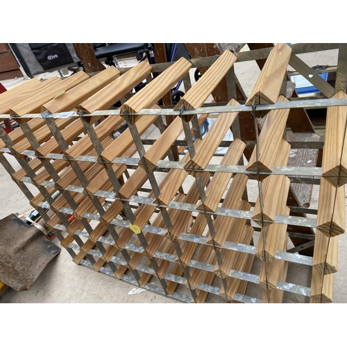 1266 - A SET OF VINTAGE WOODEN STEP LADDERS AND A WINE RACK